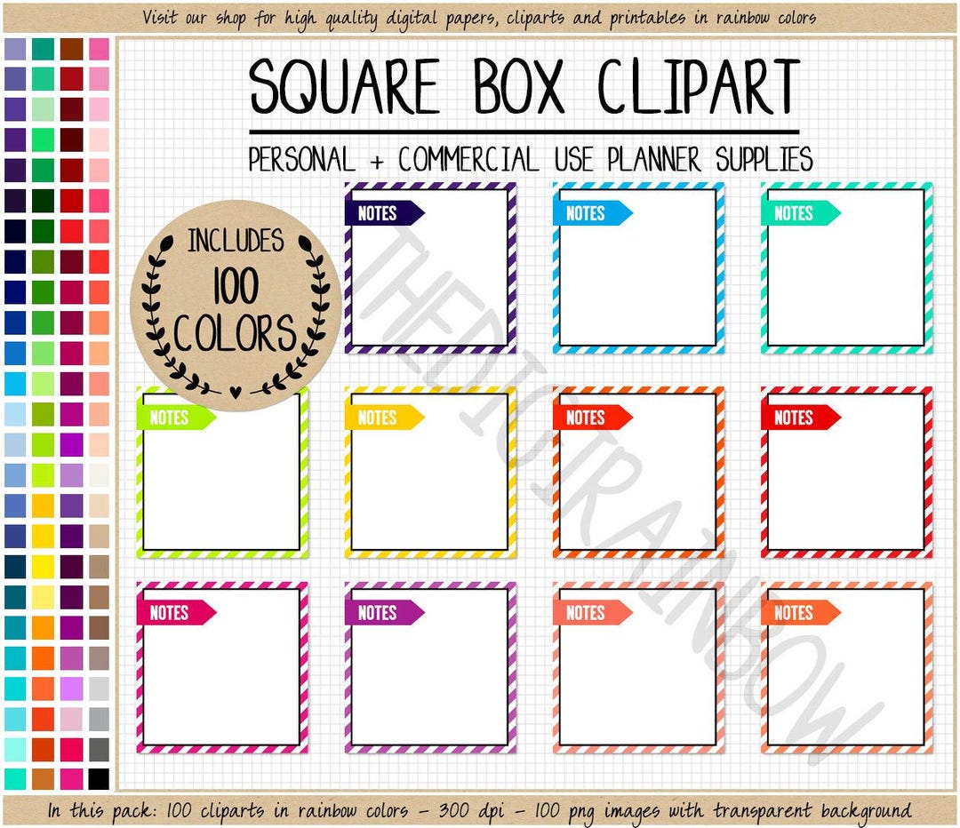 SALE 100 NOTES Box Planner Stickers Blank Box Digital Stickers ...