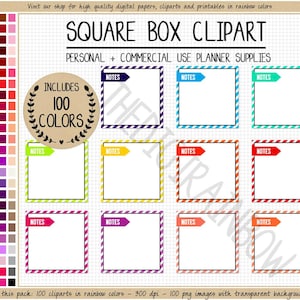 OFERTA 100 NOTAS pegatinas para planificador de caja, pegatinas digitales para caja en blanco, pegatinas para caja cuadrada imprimibles, arcoíris, Erin Condren Goodnotes, clipart de caja completa