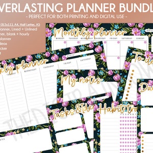 SALE Lila Blumen Wochenplaner Druckbarer Kalender Monatsplaner Digitaler Kalender habit tracker To do Liste To do Liste Notizblock