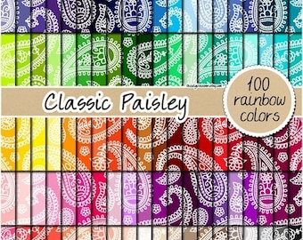 100 SEAMLESS paisley digital paper paisley clipart rainbow paisley pattern bandana pattern paisey background pastel neutral bright dark