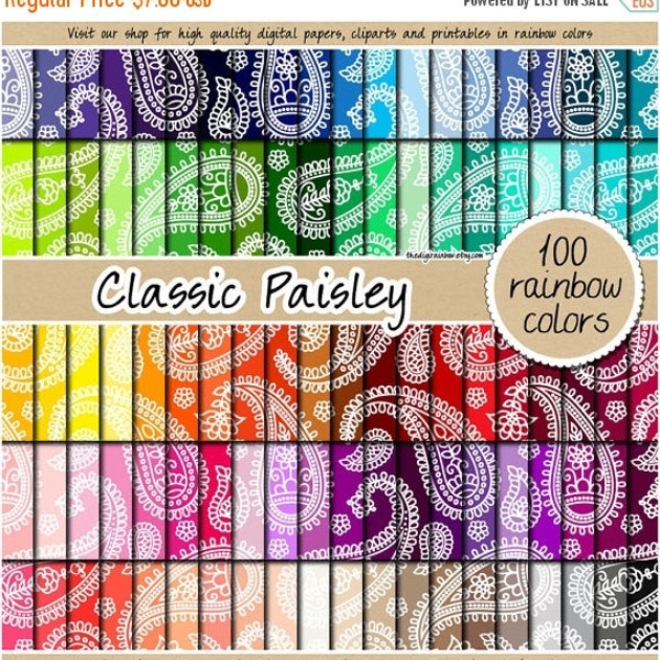 100 SEAMLESS paisley digital paper paisley clipart rainbow paisley pattern bandana pattern paisey background pastel neutral bright dark