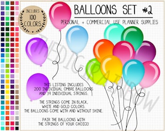 SALE 200 ombre balloon clipart rainbow balloon sticker glossy balloon birthday party digital paper balloon cake topper invitation graphics