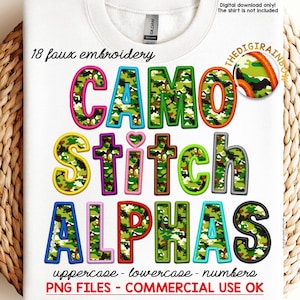 Camo Alphabet PNG Faux Stickerei Patch Buchstaben Armee Camouflage Sublimation realistisch Stich alpha Applikation digitale kommerzielle Nutzung PNG Schriftart