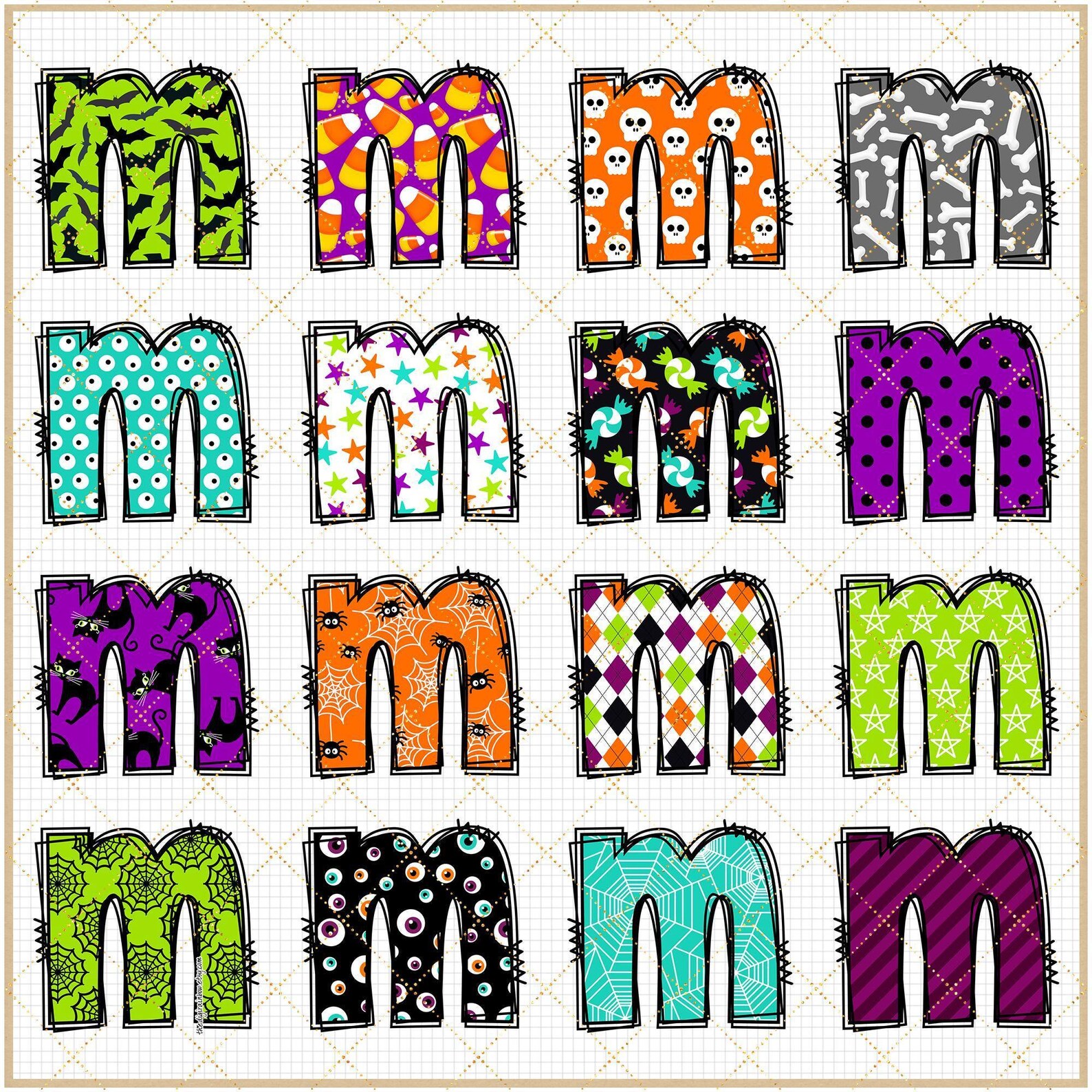 Halloween Doodle Alphabet PNG Font Spooky Pumpkin Lantern Vampire Ghost ...