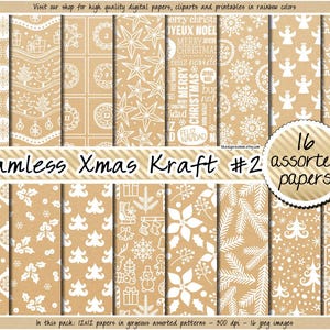 Papel digital Kraft SEM COSTURAS com fundo rústico de Natal, papel de embrulho para impressão cottagecore, etiquetas de textura Kraft para feriados de inverno, etiquetas para presentes