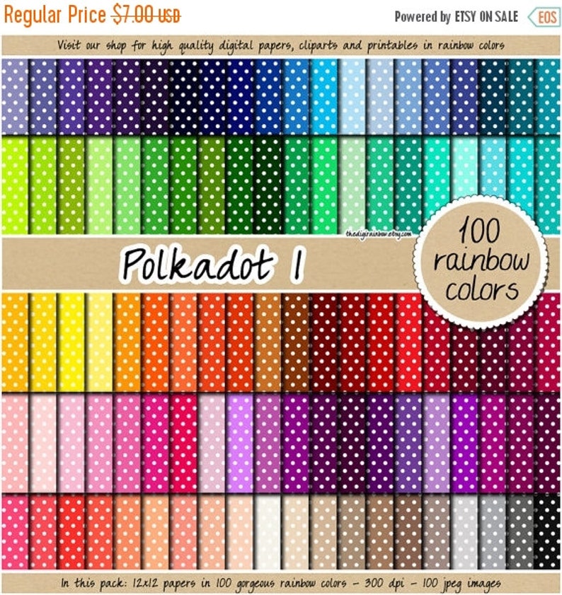 100 tiny polka dot digital paper seamless digital rainbow polka dot paper polka dot scrapbook dot pattern 12x12 pastel neutral bright dark zdjęcie 1