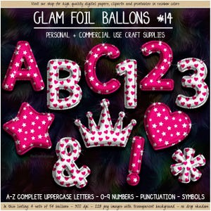PINK Foil Balloon alphabet clipart star balloon font heart balloon alphabet valentine&#39;s day clipart sublimation birthday clip art white foil