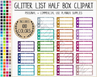 SALE 100 glitter checklist half box clipart glitter half box planner sticker glitter sticker bright printable Erin Condren sticker clipart