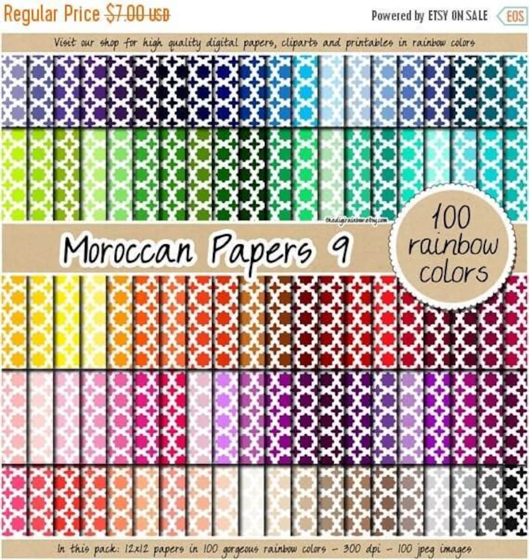 100 Moroccan Digital Paper Quatrefoil Digital Paper Rainbow Quatrefoil ...