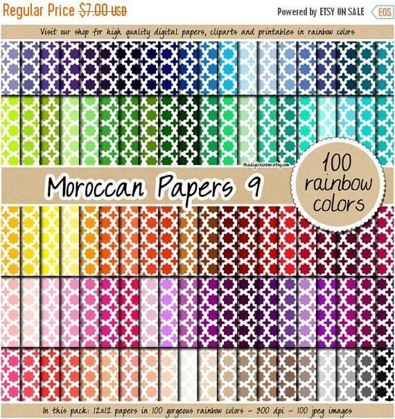 100 Moroccan Digital Paper Quatrefoil Digital Paper Rainbow Quatrefoil ...