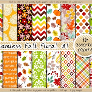 SEAMLESS Fall digital paper Pumpkin Spice background Thanksgiving pattern Harvest printable scrapbook red green yellow brown orange clipart