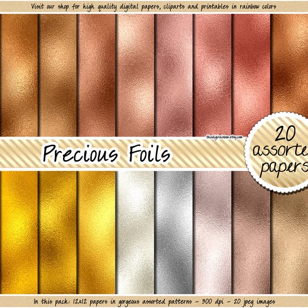 VENTE papier numérique feuille or rose papier numérique arc-en-ciel métallique papier numérique feuille clipart feuille d'or texture fond argent papier cuivre