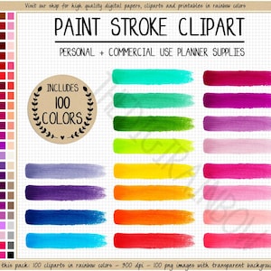 100 PAINT STROKES clipart rainbow watercolor clipart paint splash stickers watercolor digital planner paint brush strokes art commercial use