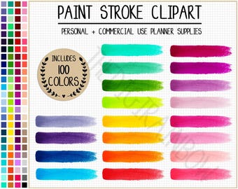 100 PAINT STROKES clipart rainbow watercolor clipart paint splash stickers watercolor digital planner paint brush strokes art commercial use