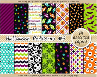 Halloween digitaal plakboekpapier Halloween scrapbooking jack-o-lantaarnpatroon spooksticker vleermuisschedel clipart groen oranje paars zwart