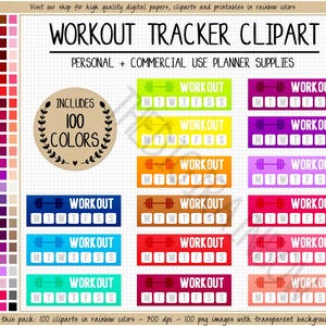 VENDITA 100 adesivi per tracker di ALLENAMENTO GIORNALIERO, pianificatore digitale per allenamento, checklist settimanale, clipart fitness, clipart palestra, perdita di peso, salute fisica