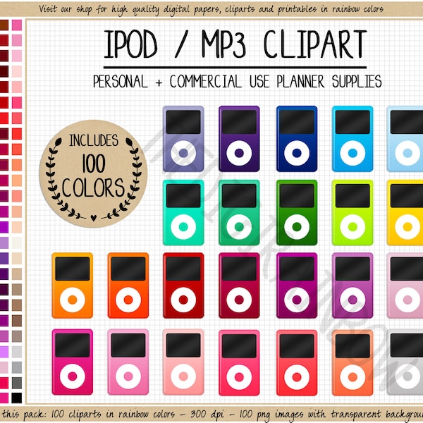 SALE 100 IPOD clipart rainbow ipod stickers music stickers mp3 clipart music clipart printable music planner stickers colorful ipod icon