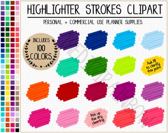 VERKOOP 100 HIGHLIGHTER STROKE clipart potlood vlek sticker regenboog verf beroerte clipart gekleurde pen Krabbel sticker digitale planner sticker