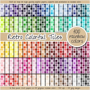 100 seamless pool tile digital paper retro mosaic background square rainbow geometic pattern cute printable dollhouse floor scrapbook pastel