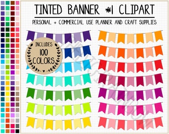 SALE 100 tinted banner clipart rainbow banner sticker printable bunting clipart flag clipart pennant pastel cake banner printable garland