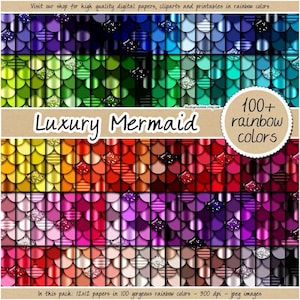 100 SEAMLESS glitter mermaid digital paper rainbow shimmer sequin pattern fish scale texture glam princess background printable luxury print