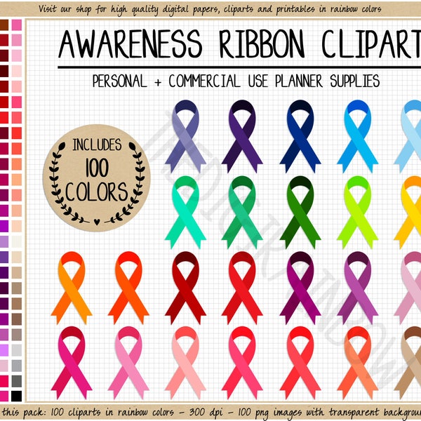 SALE 100 AWARENESS ribbon clipart breast cancer clipart awareness planner stickers pink ribbon printable planner stickers Erin Condren MAMBI