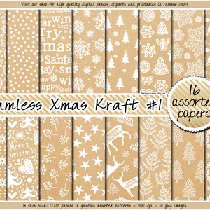 SEAMLESS Christmas digital paper realistic Kraft texture printable wrapping paper Shabby pattern Winter Holiday background labels & gift tag image 1