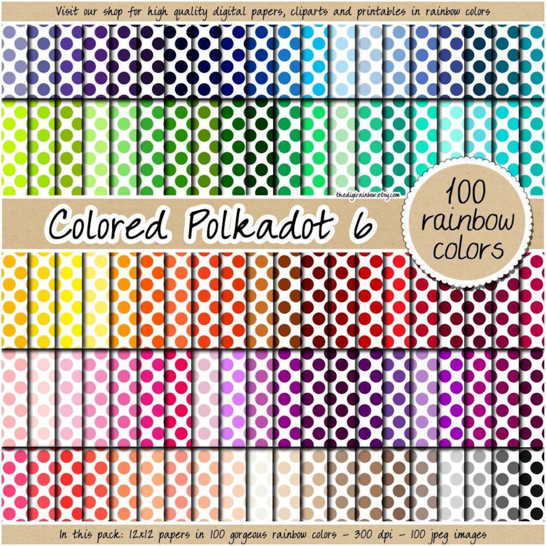 100 Seamless Colored Polka Dot Digital Paper Rainbow Pattern Printable ...