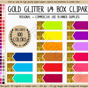 SALE 100 GLITTER Planner Clipart Glitter Quarter Box Sticker Rainbow ...