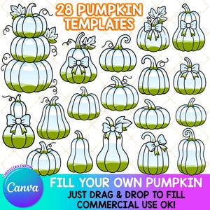 Pumpkin CANVA bundle, Editable Coquette Bow Template, blank pumpkin frames, Halloween sublimation design, Fall Canva template commercial use