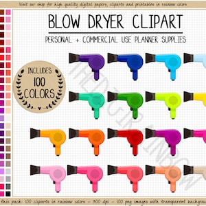 100 BLOW DRYER clipart hair clipart hairdresser planner stickers blow dryer stickers fashion printable planner stickers rainbow Erin Condren