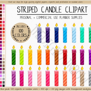 VERKOOP 100 kaars planner sticker gestreepte kaars clipart gelukkige verjaardag clipart regenboog afdrukbare sticker partij clipart Erin Condren Goodnotes