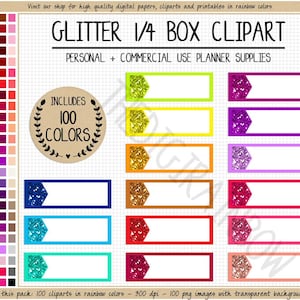 SALE 100 GLITTER Quarter Box Clipart Glitzer für Planer Sticker Regenbogen Glitzer Sticker Printable Erin Condren Glitter Sticker für Planer und Planer