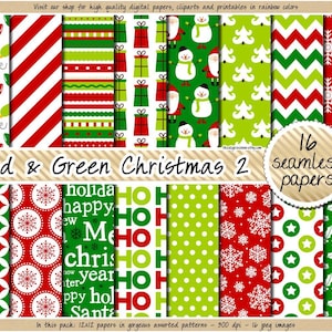SALE christmas digital paper red and green christmas digital paper holiday digital paper pattern snowflake snowman stocking mitten star