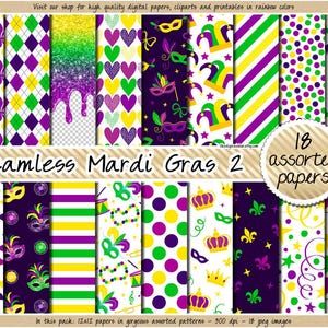 SEAMLESS Mardi Gras digital paper carnival background glitter fat tuesday parade masquerade pattern venetian mask beads jester hat argyle