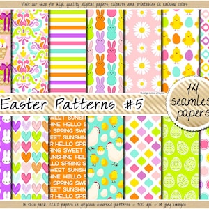 Papier numérique de Pâques sans couture fond de lapin de Pâques pastel printemps motifs oeuf panier clipart poussin fleur damassé coeur sublimation impressions