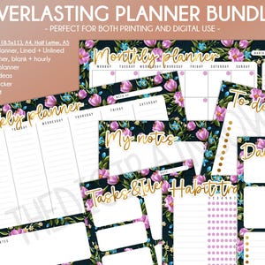 SALE Purple floral weekly desk planner Printable Calendar flower monthly organizer digital planner habit tracker to do list daily Notepad