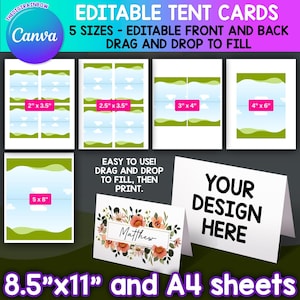 Tent Card Editable Canva Template, Wedding Place Holder Card, Printable Tent Sign, Foldable Birthday Table Card, food product name label
