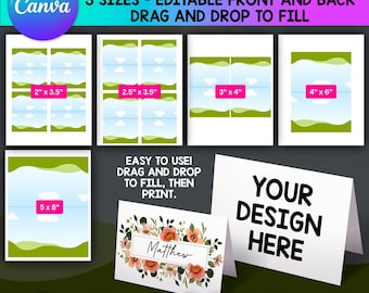 Tent Card Editable Canva Template, Wedding Place Holder Card, Printable Tent Sign, Foldable Birthday Table Card, food product name label