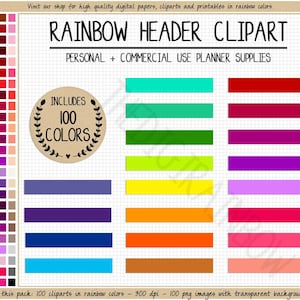 SALE 100 RAINBOW HEADER stickers bright headers printable header planner stickers Erin Condren Happy Planner Commercial use planner clipart