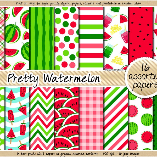 SEAMLESS Watermelon digital paper printable watermelon pattern pink green digital paper watermelon clipart summer background fruit applique