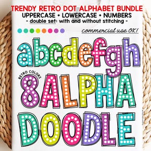 Alfabeto de puntos retro PNG, letras garabateadas, pastel, manuscrito, garabato, puntada alfa, diseño de sublimación, pernos de arcoíris, fuente de marquesina, uso comercial