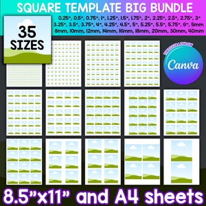 正方形テンプレートバンドル、編集可能なCanva SquareTemplate、空白の正方形コラージュシート、正方形ラベルテンプレート、印刷可能な正方形ステッカー、ドラッグ＆ドロップ