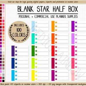 VENTE 100 étoiles demi-boîte planificateur autocollant liste de contrôle étoiles arc-en-ciel numérique autocollant doublé demi-boîte autocollant vierge imprimable Goodnotes Erin Condren