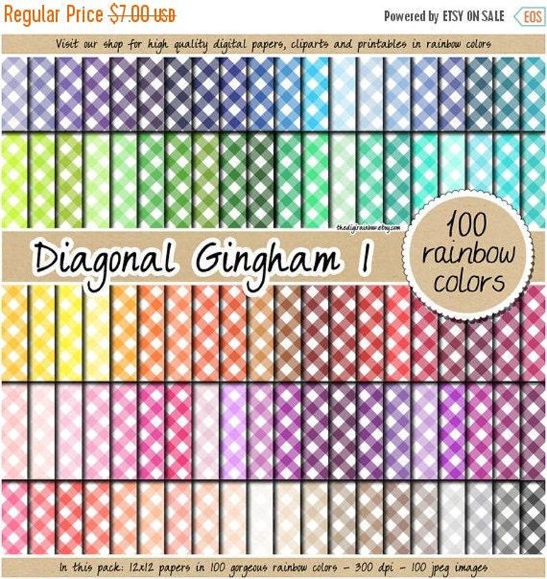 100 seamless gingham digital paper rainbow gingham pattern kitchen print fabric digital paper 12x12 bright colors pastel diagonal gingham image 1