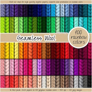 SALE 100 naadloze wol digitaal papier afdrukbaar wol patroon kabel gebreide textuur naadloze achtergrond regenboog stof textuur scrapbooking kit