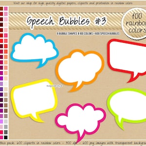 SALE 600 tekstballon clipart citaat digitale stickers stripboek frame regenboog klaslokaal afdrukbare plakboek heldere pastel fotohokje rekwisieten