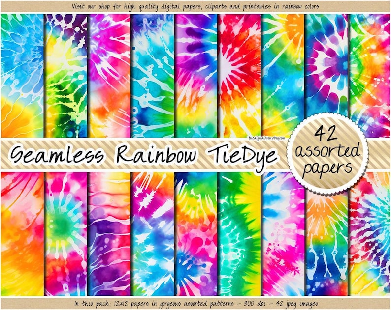 SEAMLESS rainbow tie dye digital paper shibori sublimation background bright bleach wash watercolor pattern printable pastel psychedelic 60s image 1