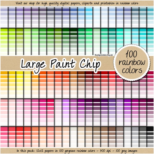 SALE 100 paint chip digital paper rainbow ombre background gradient pattern printable paint swatch palette pastel dark light neutral color