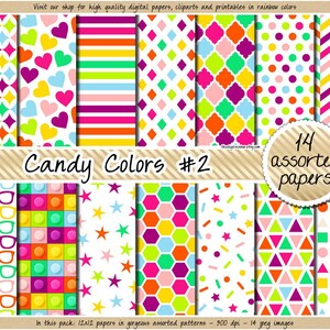 SALE Regenbogen digitales Papier Bausteine Hintergrund hübsches Oster Muster Herz Vierpass Stern Raute Honigwabe lila rosa gelb blau